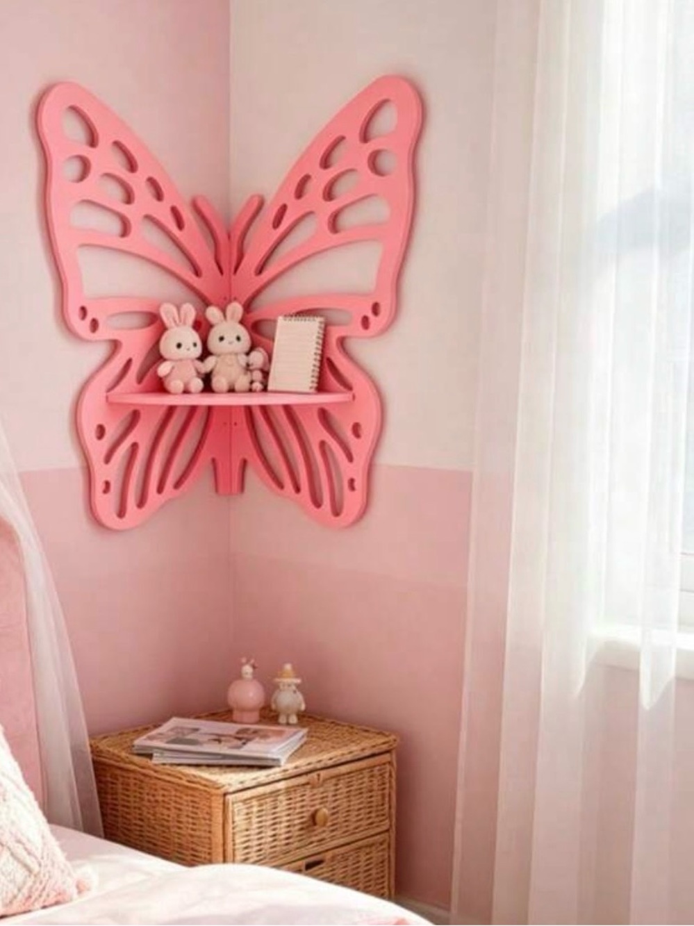 Pink Butterfly Corner Wall Shelf for Bed Room